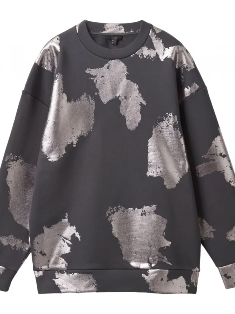 COS Charcoal Gray Crewneck Sweatshirt with Silver Metallic Accents